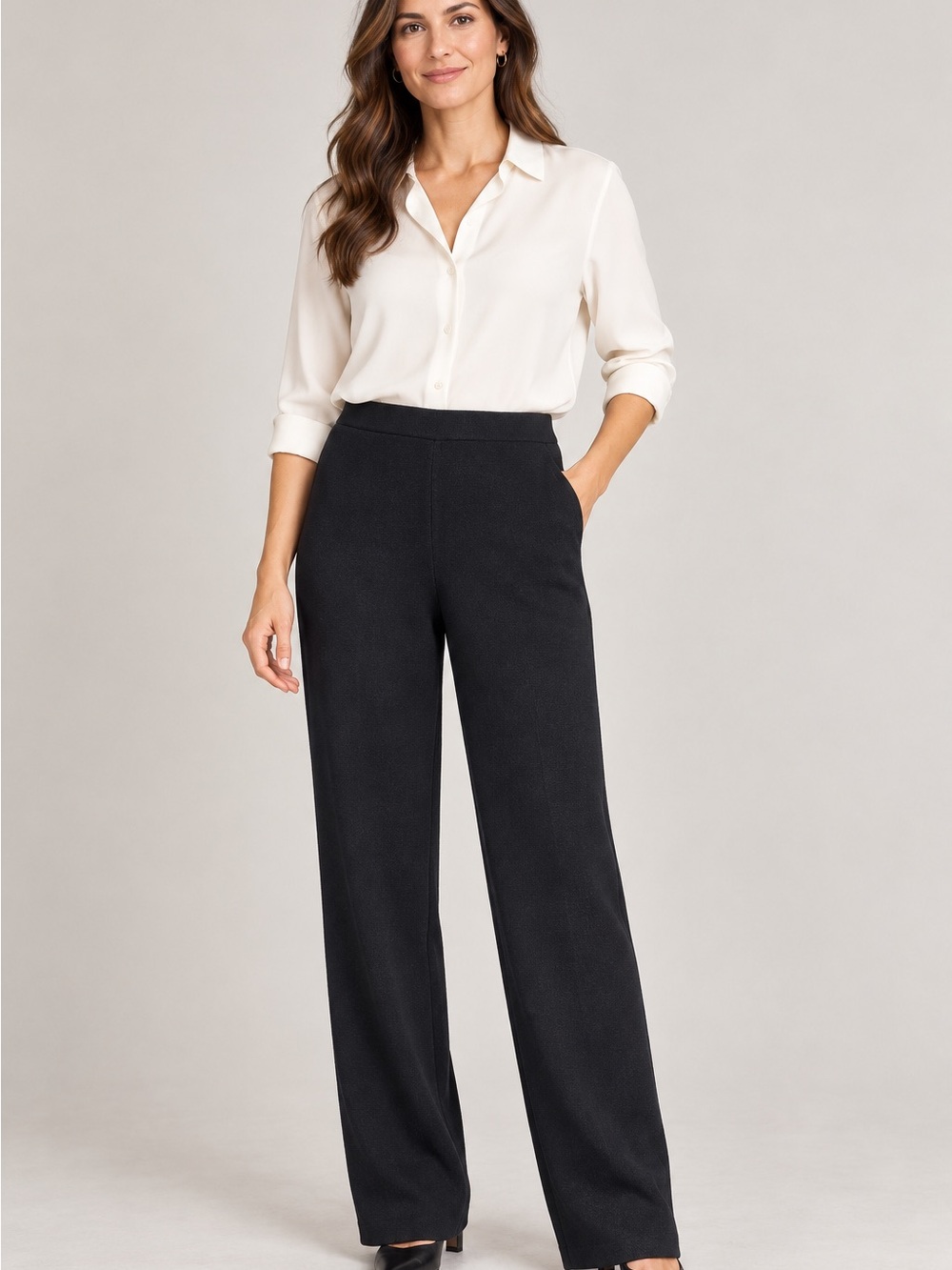 St. John Black Wide-Leg Dress Pants